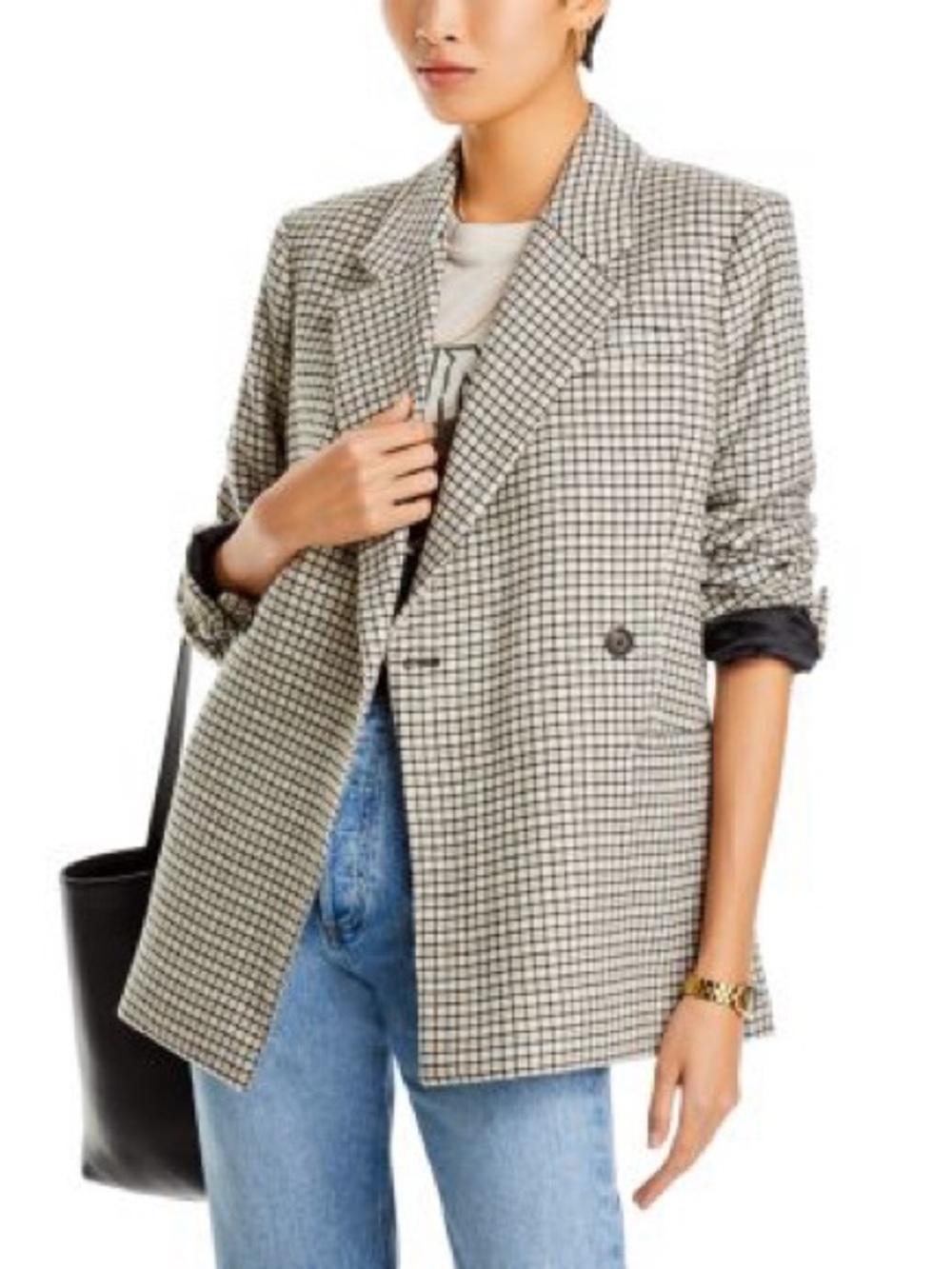 Anine Bing Black & White Checked Double-Breasted Blazer